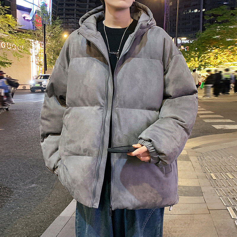 Chaqueta acolchada de algodón con capucha para hombre, abrigo holgado de Color sólido, parka gruesa a prueba de viento, otoño e invierno, novedad de 2024