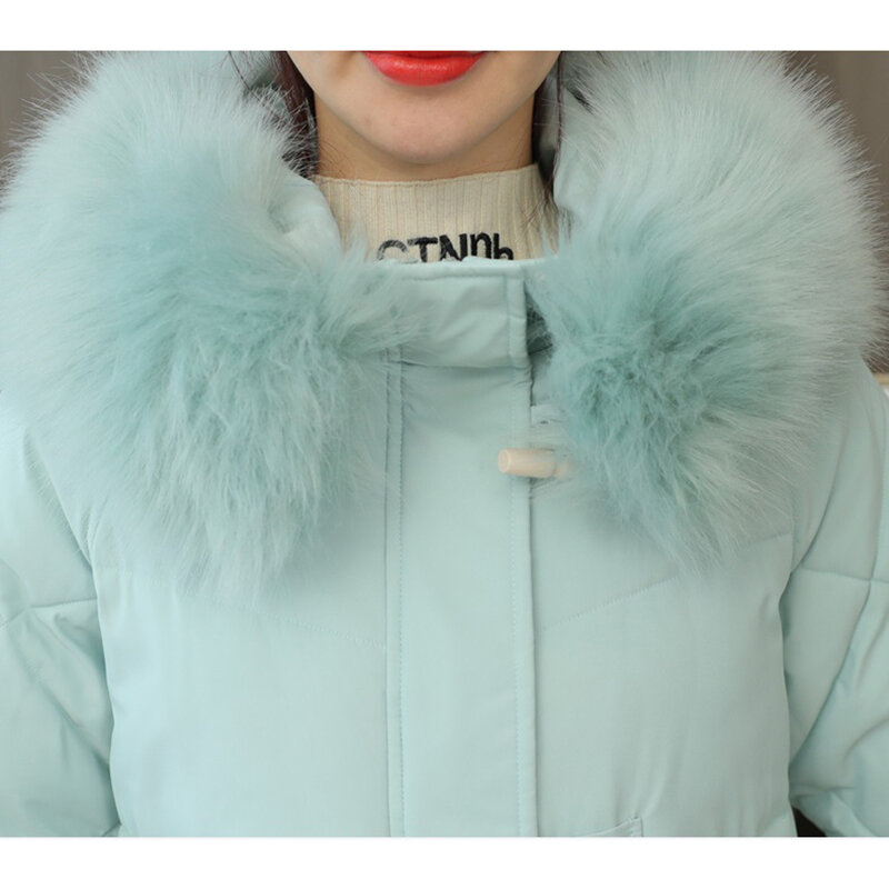 후드 다운 패딩 자켓 및 코트 여성용, 느슨한 길이, 두꺼운 파카, 새로운 겨울 혼 버튼 다운 코튼 자켓, 패션, 2022