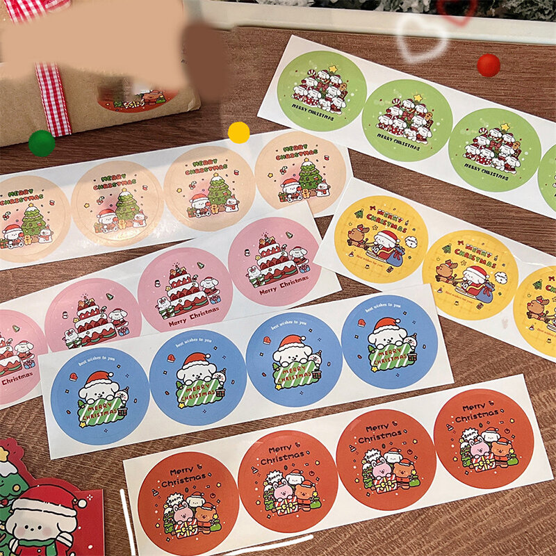 4 Stuks Vrolijke Kerst Decoratieve Stickers Voor Cadeautjes Inpakken Kerst Cartoon Hond Verzegeling Sticker Naam Label Stickers Decor