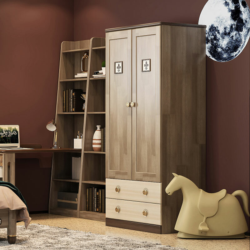 Armario para niños de dos puertas y tres puertas, mueble de dormitorio moderno, con dos cajones, Color madera