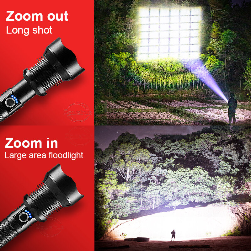 Linternas Led de alta potencia de 500000000 lúmenes XHP360 linterna Led recargable potente linterna táctica campo de trabajo luz de emergencia