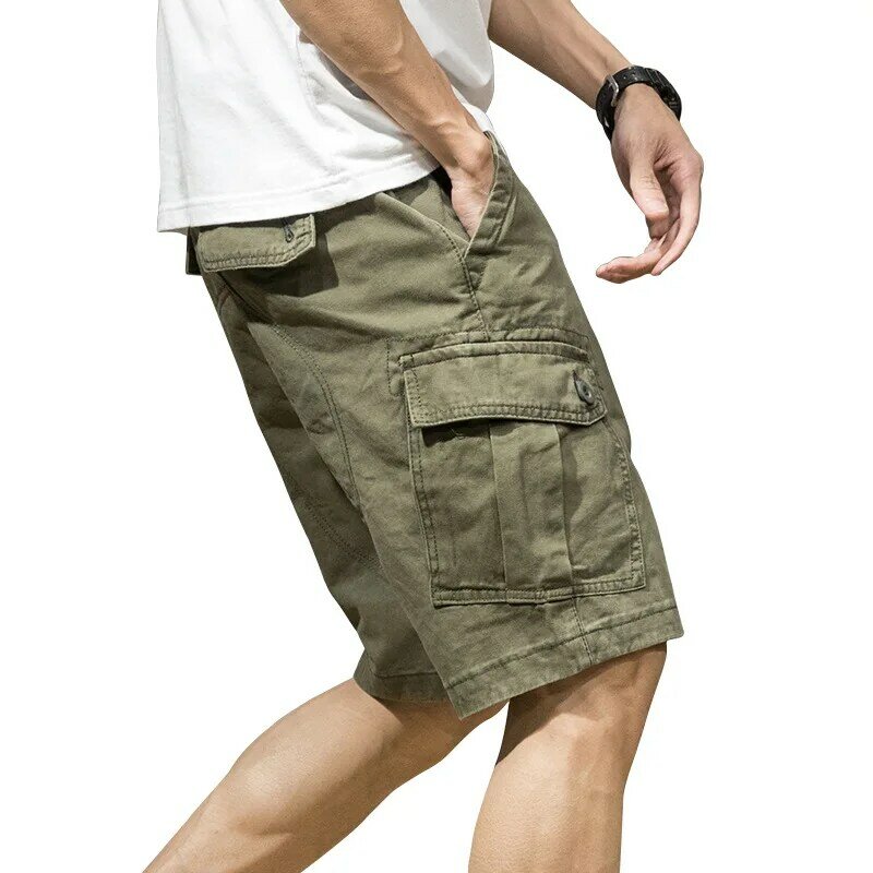 กางเกงขาสั้นฤดูร้อนกางเกงแฟชั่นหลวมหลายกระเป๋ากางเกงขาสั้นกางเกงขาสั้นสีทึบขนาดใหญ่ขน...
