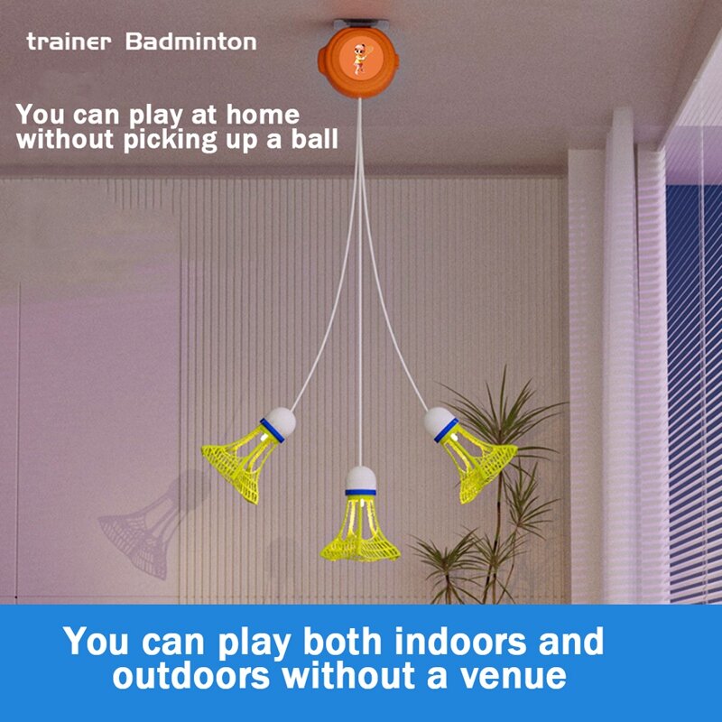 Selflearning Set pelatih Badminton, alat bantu latihan Rebound batang teleskopik seperti yang ditunjukkan untuk pemula dalam ruangan