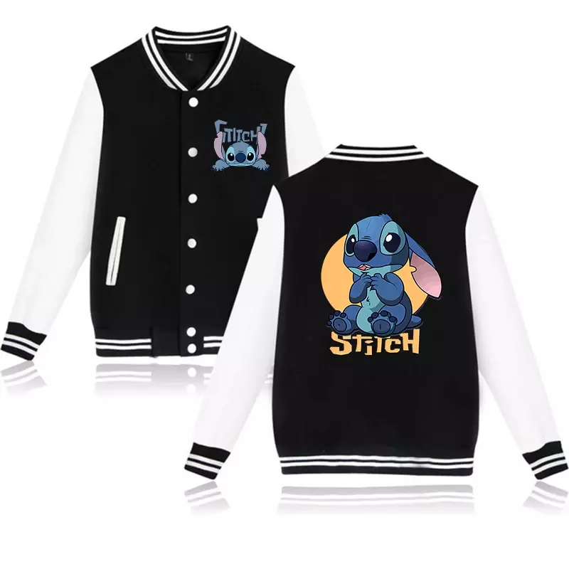 Y2k 90s Stitch jaket bisbol Hoodie Disney Pria Wanita sweter kaus anak laki-laki Perempuan jaket Harajuku Streetwear mantel kuliah