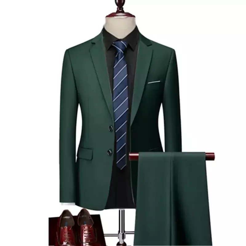 2023 남성 비즈니스 캐주얼 단색 정장, 원 버튼 블레이저, 재킷 코트 바지, 봄 가을 패션, 신제품