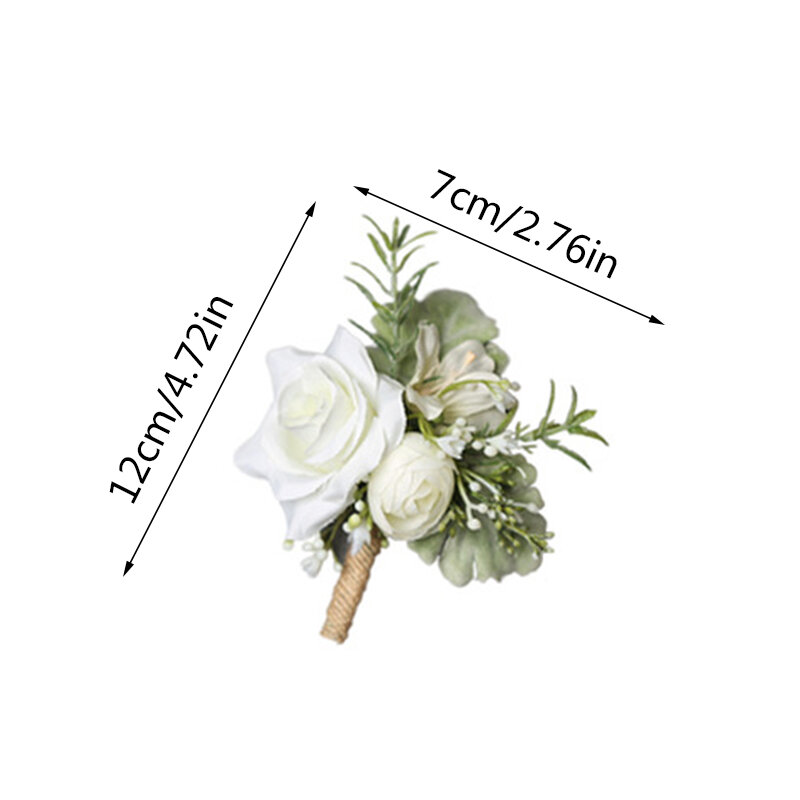 Simulado Flor Corsage para Melhor Homem, Camélia, Margarida, Boutonniere, Tulipa Branca, Rosa Seda, Broche Pin, Casamento Acessórios