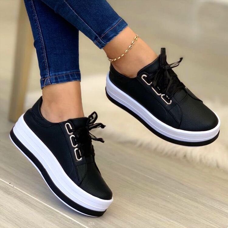 Neues Design Frauen Turnschuhe Pu Leder Glanz Mode Schuhe Frauen dicken Boden Turnschuhe Frauen Schuhe Größe 36-43