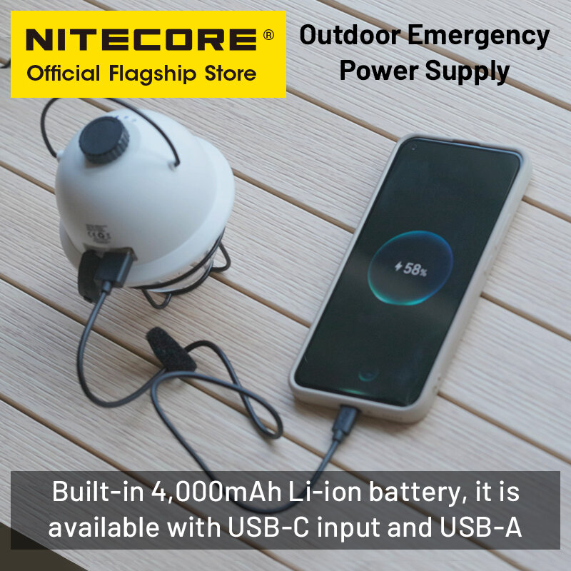 NITECORE 2-em 1 LR40 Camping Light Power Bank 100 Lumen 3 Fontes de Luz LED Portátil USB-C Recarregável Camping Tent Lanterna