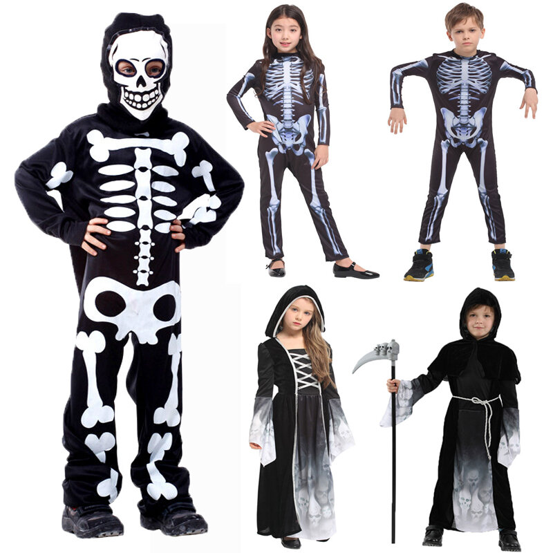 Umorden-disfraces de esqueleto de calavera para niños y niñas, disfraz de monstruo aterrador, demonio, fantasma, Grim Reaper, fiesta de Halloween