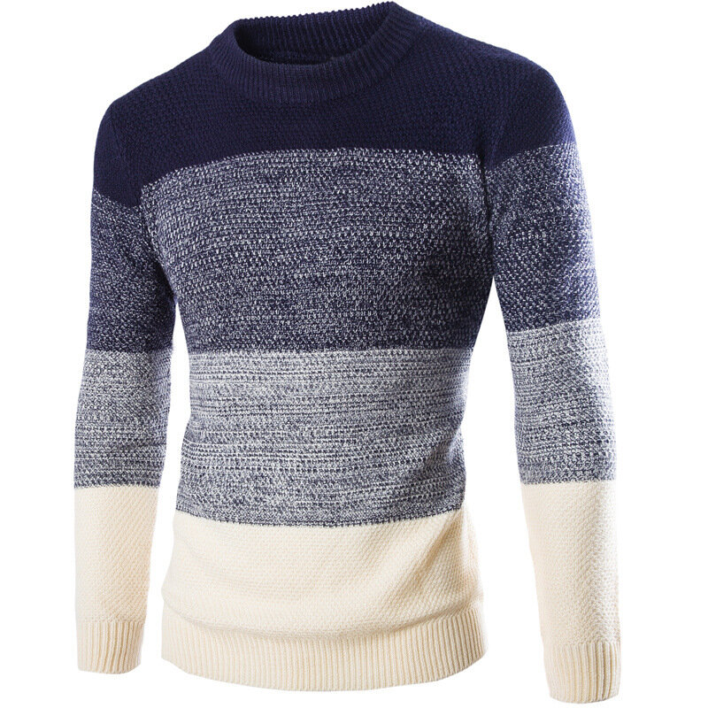 Мужской теплый трикотажный пуловер, повседневный облегающий свитер с круглым вырезом, Осень-зима 2022