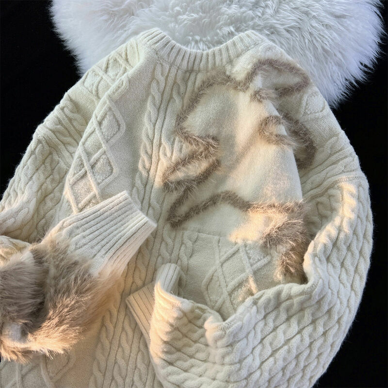 女性用の柔らかいウサギのセーター,韓国のファッショナブルなセーター,かわいい雰囲気,カップル用,特大,新しいコレクション2023