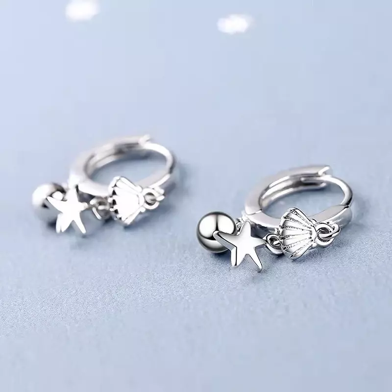 Silver Color Beach Style Shell Short Earrings for Women Sweet Ear Buckle Starfish Fashion Summer Jewelry Accessories