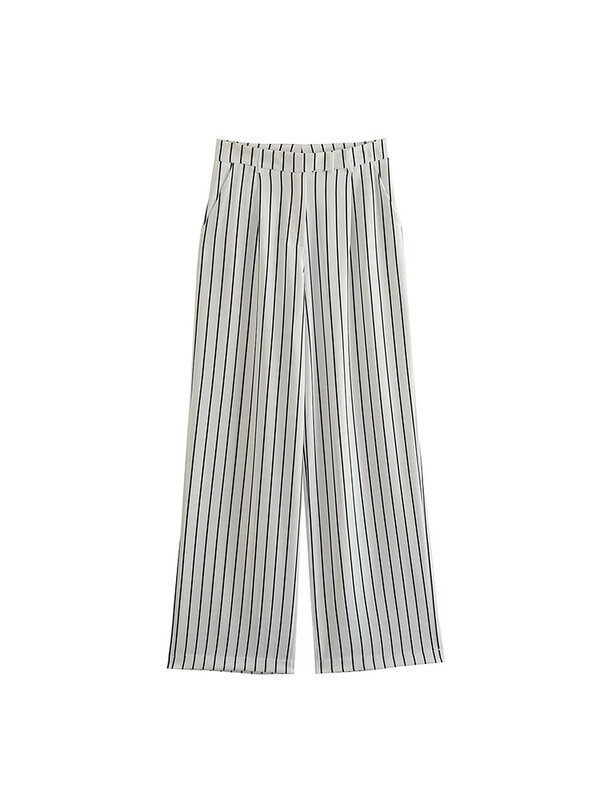 Kumsvag 2023 Women Spring Stripe Wide leg pants Casual Loose Buttons Female Elegant Street OL Pant Trousers Clothing