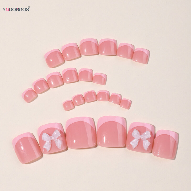Letnie różowe sztuczne paznokcie francuski styl wyciskania paznokci kokardka zaprojektowana dla kobiet i dziewcząt do Manicure do noszenia sztucznych paznokci