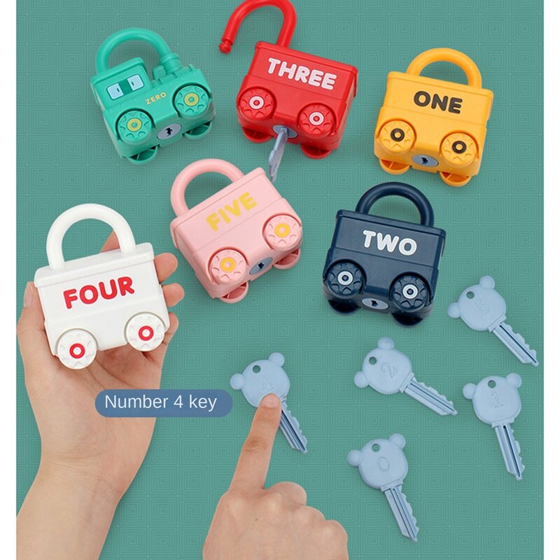 6 sztuk zamek i klucz samochody zabawkowe Couting pasujące i sortujące zabawki wielokolorowe wczesna zabawka edukacyjna