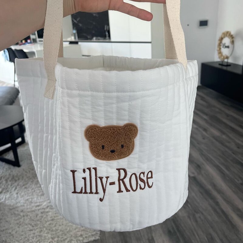 Nome ricamato simpatico orso cestino portaoggetti giocattoli per bambini cestino portaoggetti personalizzato cestino per pannolini per bambini regali per Baby Shower