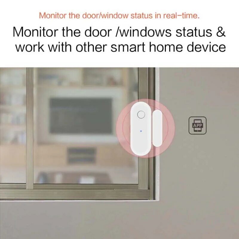 Tuya Sensor pintu pintar WiFi, Alarm pintu jendela buka/tertutup detektor perlindungan keamanan suara kehidupan pintar untuk Alexa Google rumah