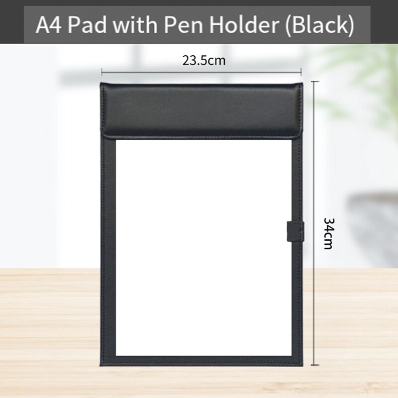 เดสก์ท็อปแฟ้มหนัง PU สำหรับประชุม A4คลิปบอร์ดสำนักงานแฟ้มสีดำพร้อมปากกาปิดผมขาว2ชิ้นใช้งานง่าย