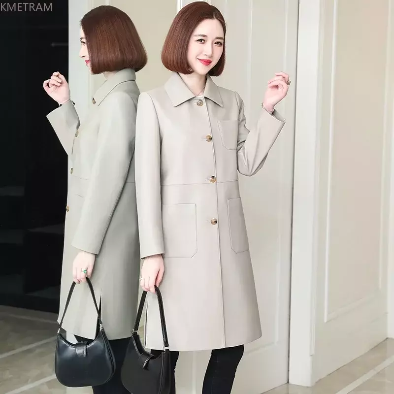 Jaqueta de pele de carneiro genuína para mulheres, casaco de comprimento médio, couro verdadeiro, corta-casacos, coreano, primavera, outono 2022