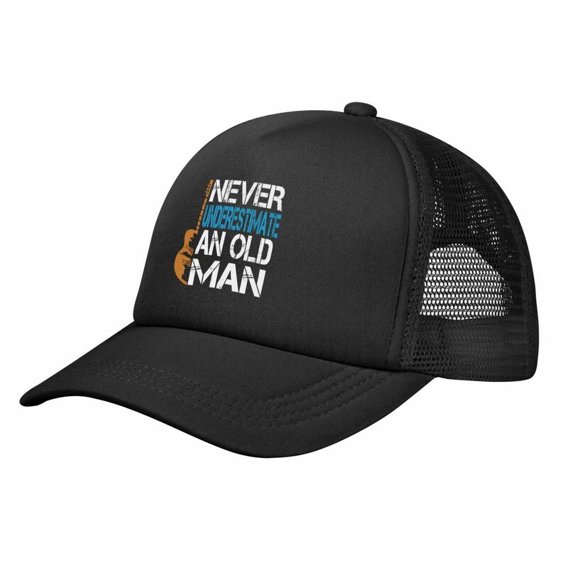 قبعة بيسبول رياضية شبكية للجنسين ، لا تقنن أبدًا رجل عجوز مع غيتار ، قبعات شمس