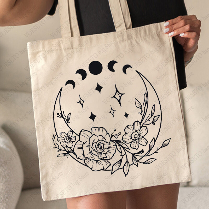 Will Burn Sage and Bridges As Needed Celestial Witch Tote Bag Canvas Shoulder Bags for Commute Women's Reusable Shopping Bag