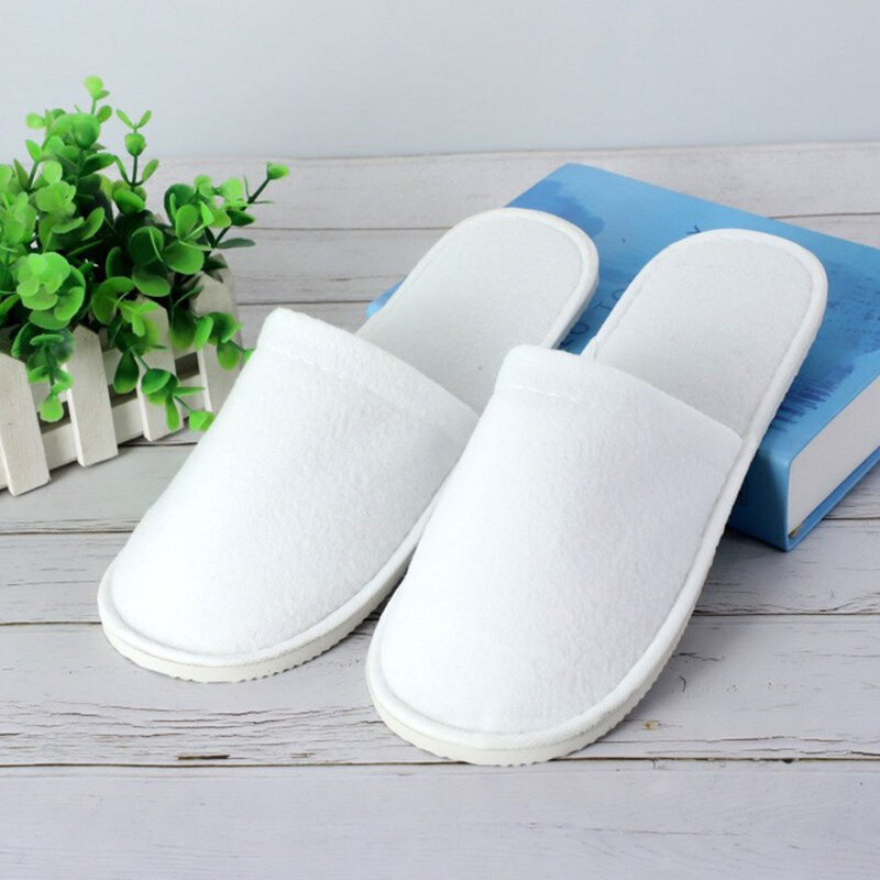 White Cotton Slippers Men Women Hotel Disposable Slides Home Travel Sandals Hospitality Footwear One Size On Sale