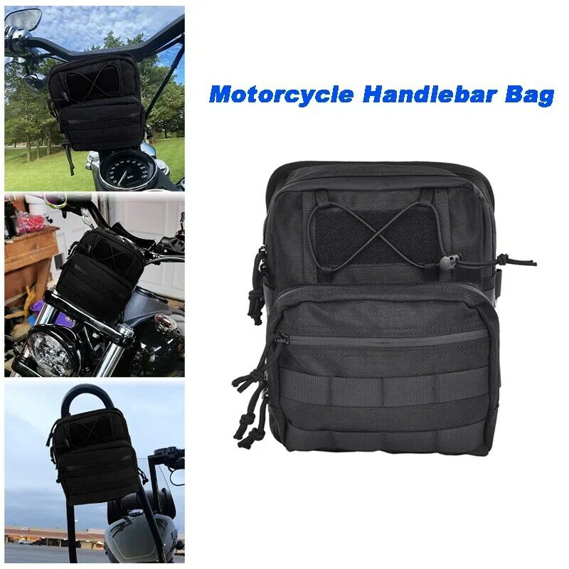 Motorcycle Handlebar T-Bar Bag, Travel Handle Bags, Storage Bag, Universal, apto para Harley, Touring, Softail, Sportster, Estilo Clube, Frente