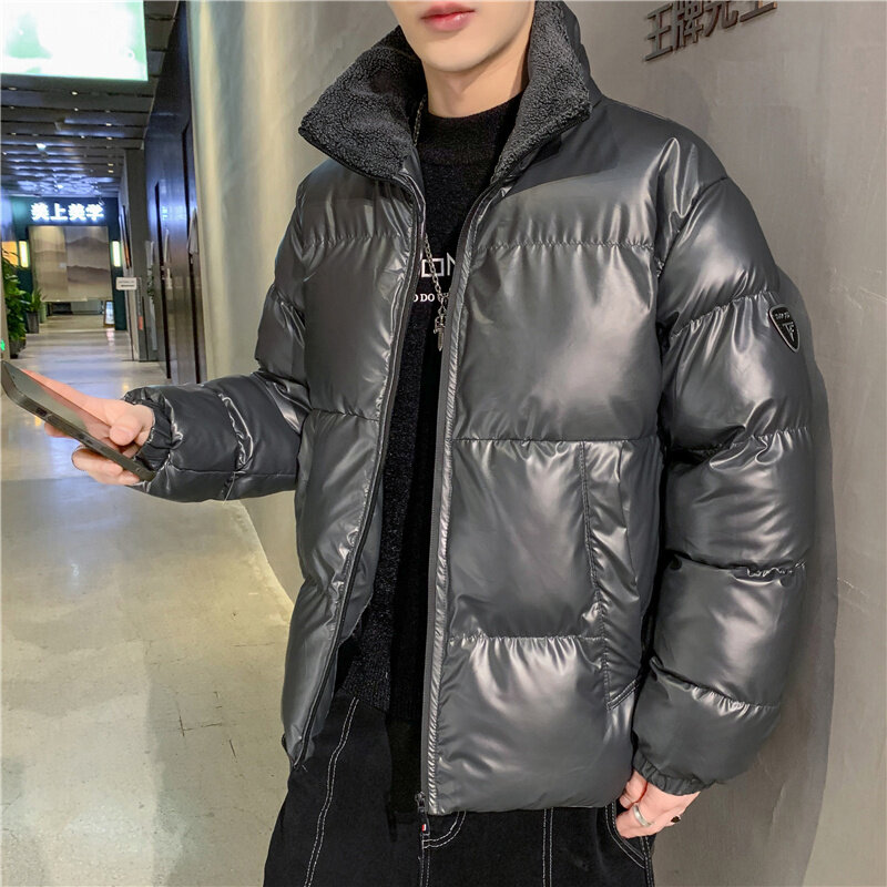 Мужское хлопковое пальто большого размера с отворотом, зимнее Свободное пальто, однотонное теплое яркое ветрозащитное пальто, Прямая поставка