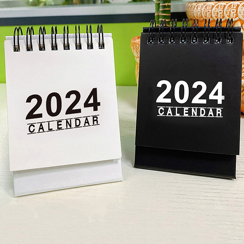2024สีขาวสีดำปฏิทินตั้งโต๊ะปฏิทินคอยล์น่ารักๆจัดรายการกำหนดการวางแผนรายเดือนอุปกรณ์สำนักงานน่ารัก