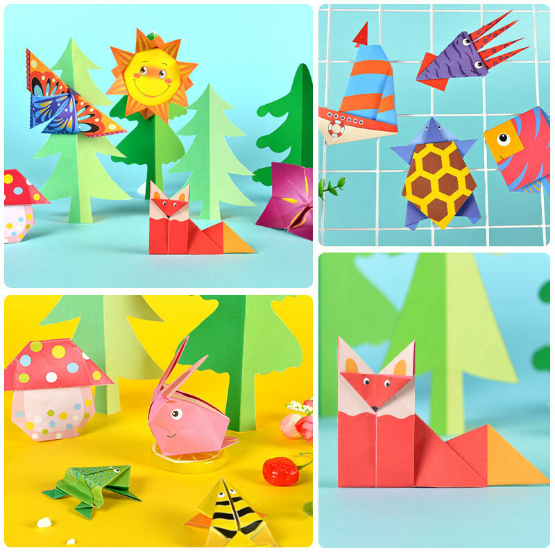 54 teile/satz Cartoon Muster nach Hause Origami Kindergarten Kunst handwerk DIY pädagogisches Spielzeug Papier doppelseitige Kreativität Spielzeug für Kinder