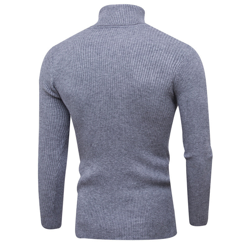 Casual masculino camisola de gola alta outono inverno cor sólida malha fino ajuste pullovers manga longa malhas quente tricô pulôver