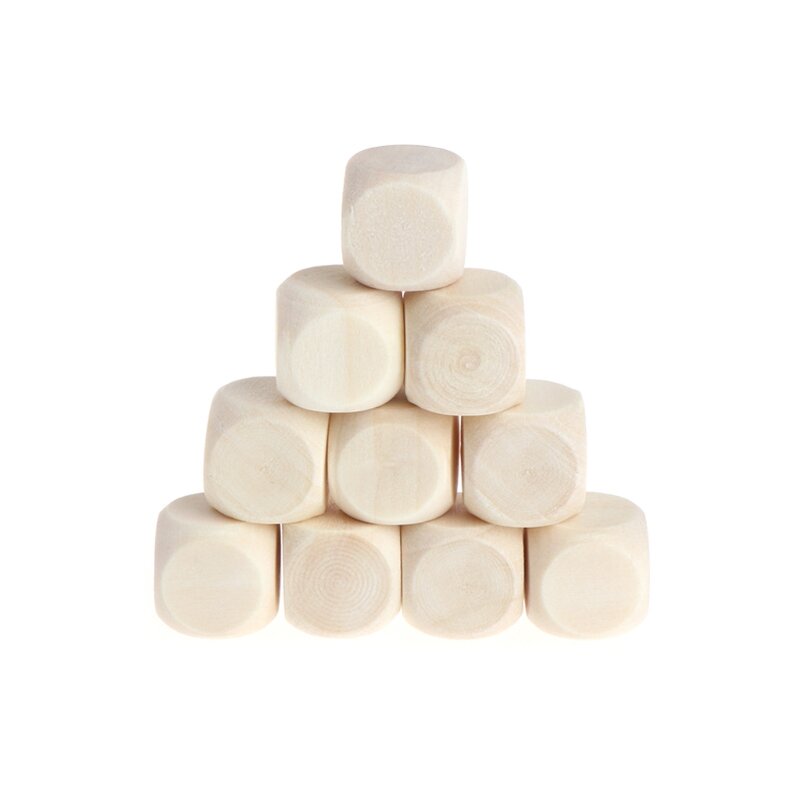 10 Pcs Blank Wooden Dice Unfinished Square Blocks 6 Sided Wood Cubes with Rounded Corners for DIY Craft Projects