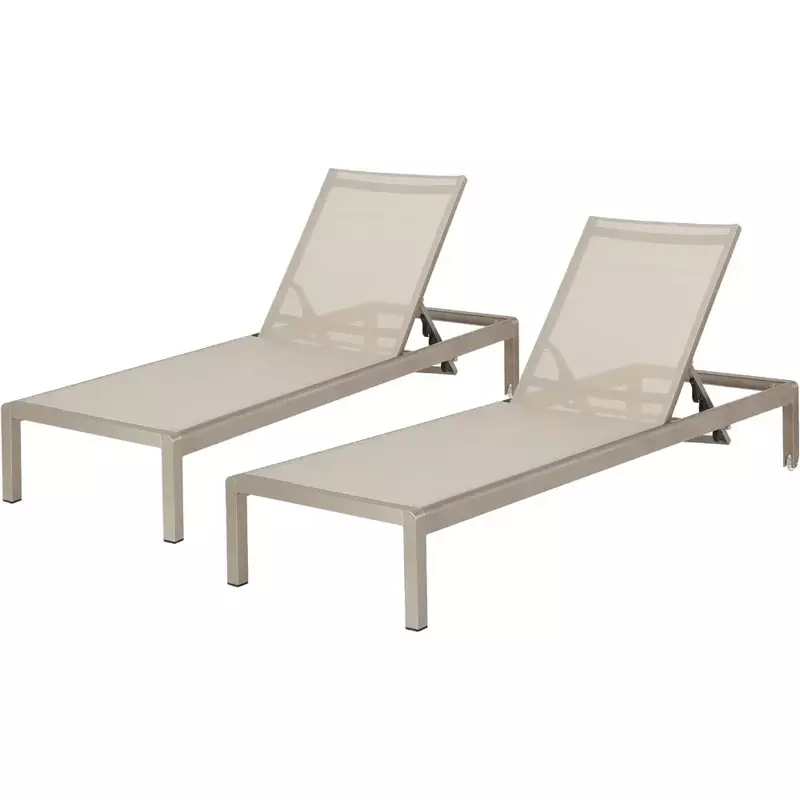 Set 2 kursi malas aluminium luar ruangan kursi santai santai abu-abu bebas ongkos kirim furnitur