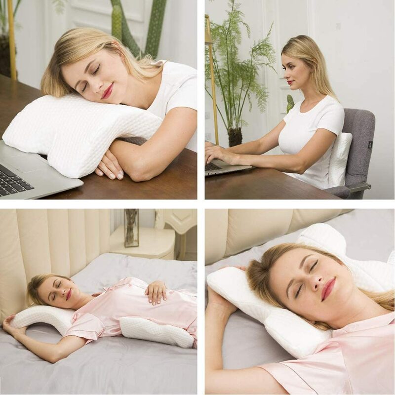 โค้งปากมดลูกหมอนคู่โฟมจำรูปหมอน Sleeping คอสนับสนุน Cusion ศัลยกรรมกระดูกหมอนมือ Travel Sleepers ด้านข้าง