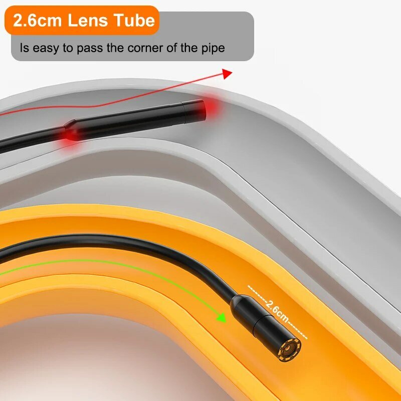 Kamera endoskopi genggam, Borescope inspeksi pipa lensa tunggal sisi depan lensa ganda HD1080P kabel kaku 2-4.3 Meter layar 100 inci