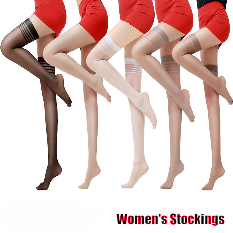 1Pairs Ultra Thin Thigh High Women Socks Sexy Breathable Striped Over The Knee Stock High Quality Women's Stockings & Hosiery