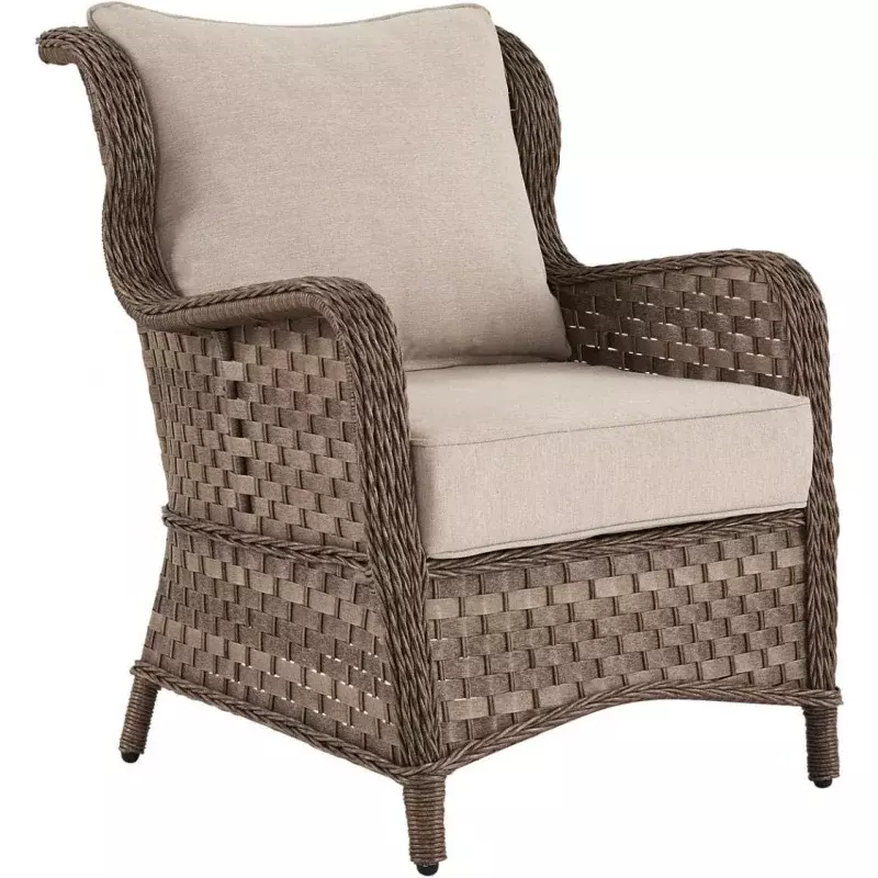 Ashley Clear Ridge Lounge Chair Outdoor, Handwoven de vime, cadeira almofadada, assinatura Design, castanho claro, 2 Contagem