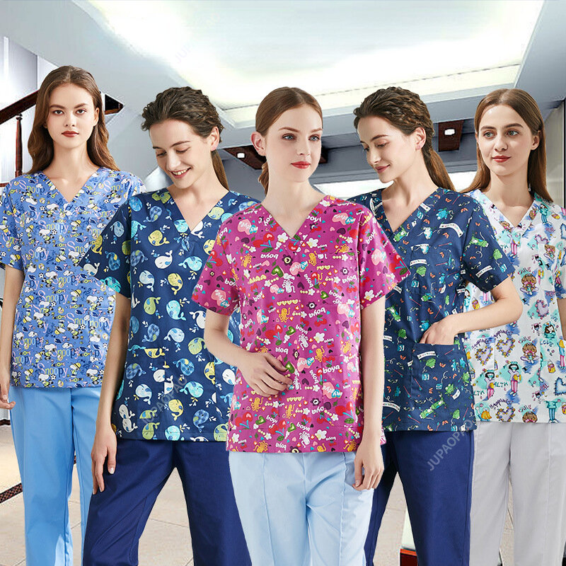 Uniforme de enfermeira para mulheres Traje médico, alta qualidade, impressão médica, Scrub Tops, roupas de salão de beleza, roupas cirúrgicas, novas