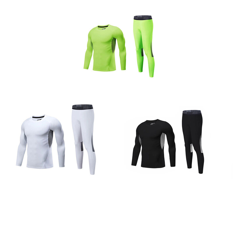 Winter First Layer Set Clothes Suits Shirt Compression Long Johns Cycling Running Sports Motorcycle Equipment  Green