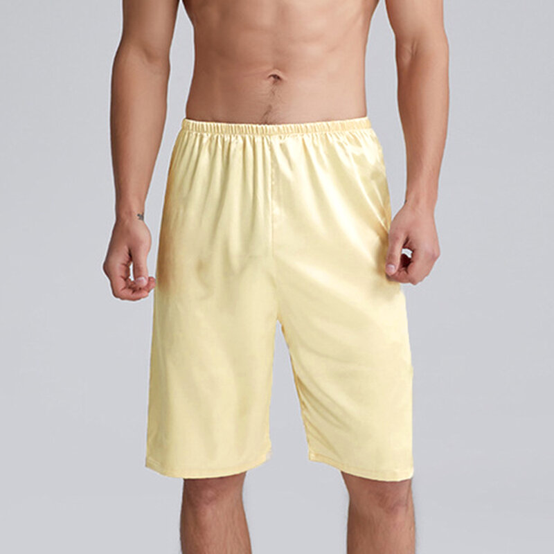 Summer Men's Home Solid Silk Satin Pajamas Shorts Pyjamas Boxers Short Sleep Bottoms Nightwear Comfortable Sleepwear