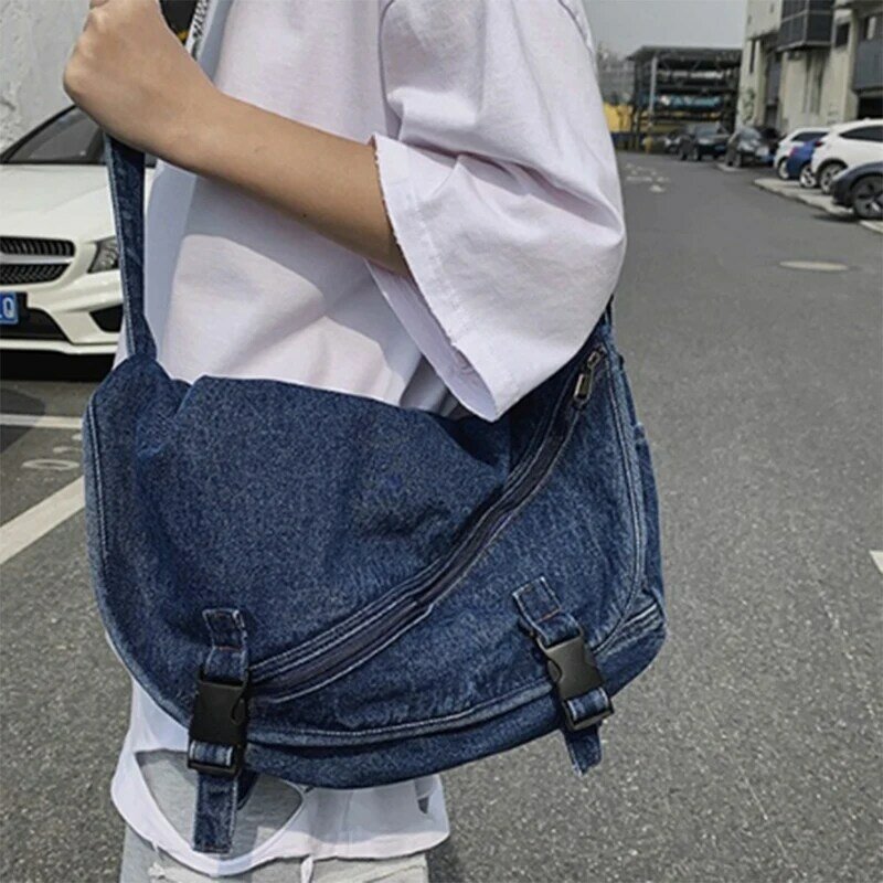 Sprane dżinsy torba kurierska męska i damska osobista torba sportowa na ramię studencka ulicy ciemnoniebieska