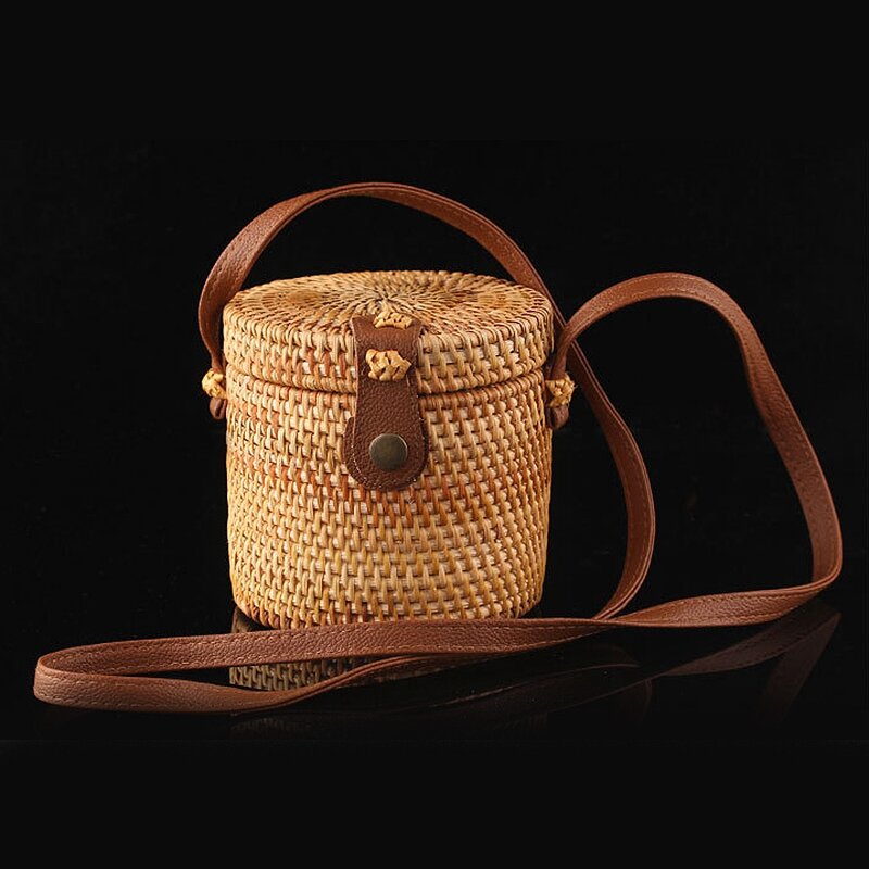 女性のための手作りの籐ビーチハンドバッグ,ラウンドショルダーバッグ,夏の旅行
