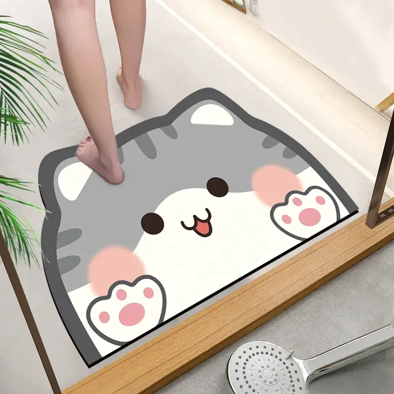 Cute Cartoon Bathroom Absorbent Pad Carpet Oval Diatom Mud Water Absorbing Bathroom Mat Quick Drying Non-slip Toilet Floor Mats
