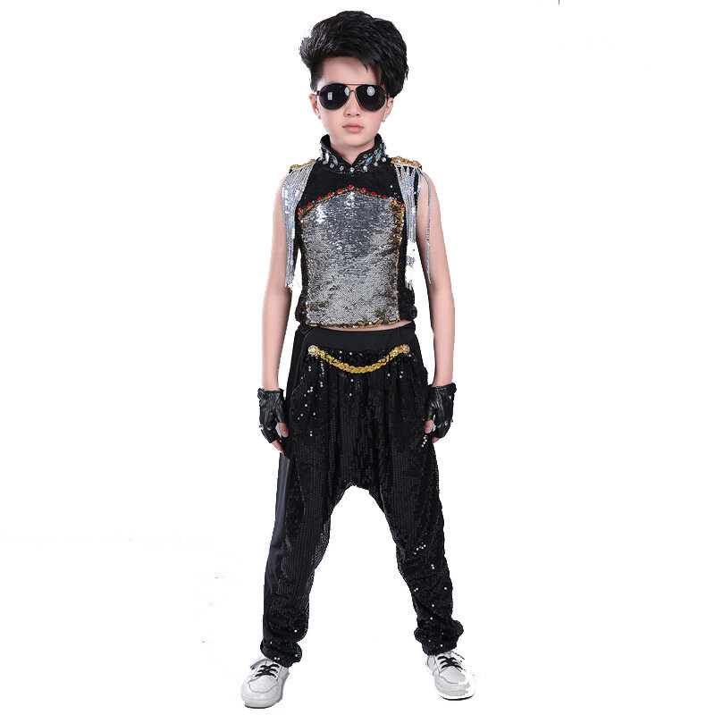 Hip Hop Clothes Toddler Jazz Dance Performance Outfits Stage Clothing Children's Modern Dance Drum Sequins Costume Boys Girls