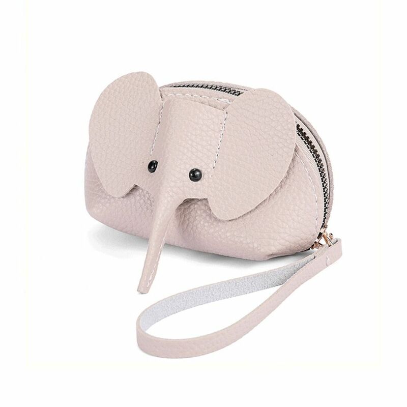 Mini saco de batom de elefante de couro PU com chaveiro para mulheres, saco de dinheiro coreano, titular do cartão, carteiras pequenas