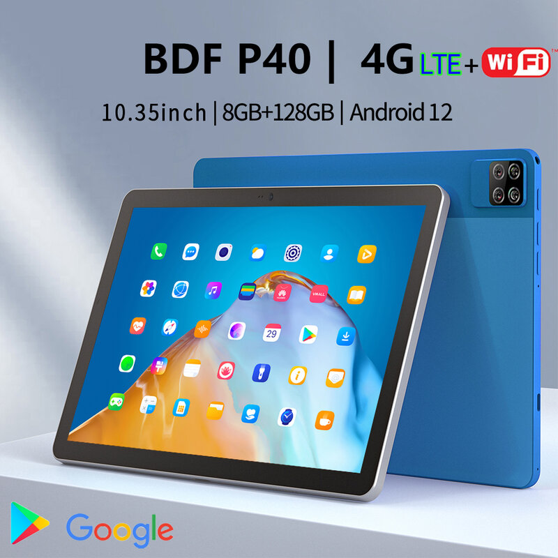 Tablette originale Global Firmware BDF P40, processeur AI délicat, 8 Go + 128 Go, Octa Core, Android 12, écran LCD HD 10.35 pouces, tablette WiFi Pad