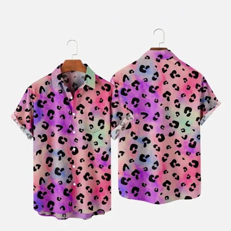 Sommer Herren Hawaii Hemden Y2k Tops Leoparden muster kurz ärmel ige Harajuku Holiday Party T-Shirt lässig übergroße Revers T-Shirts 4xl