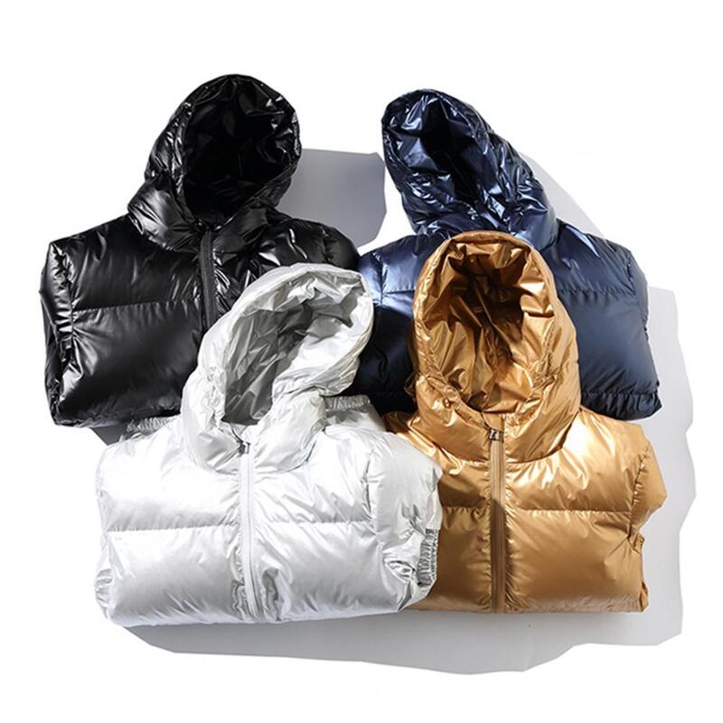 Hoodie elástico windproof para homens, casaco de superfície brilhante, jaqueta temperamento popular