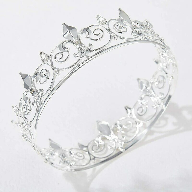 4X Royal King Crown For Men-corone e diademi del principe in metallo, cappelli per feste di compleanno rotondi completi (argento)