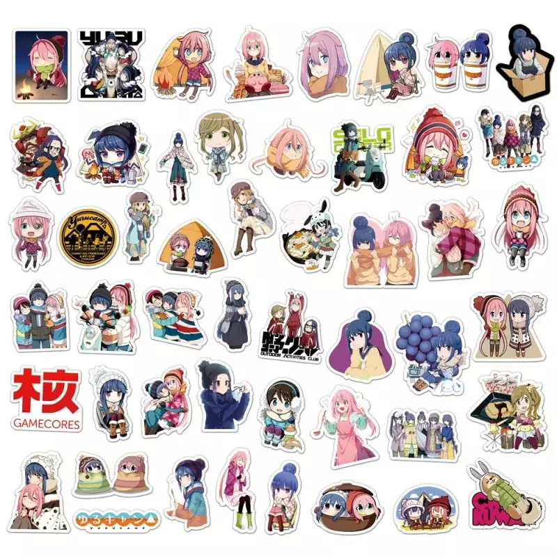 Yuru Camp Anime Adesivos, Etiquetas impermeáveis do graffiti dos desenhos animados, 10 pcs, 25 pcs, 50pcs